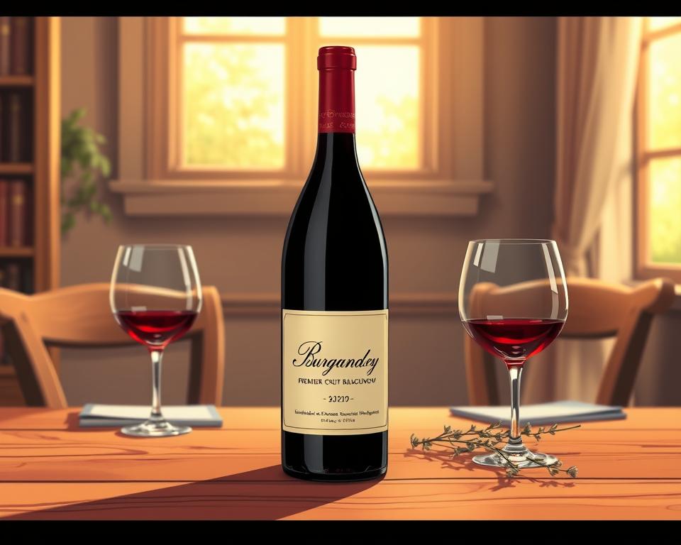 A bottle of premier cru Burgundy wine sits elegantly on a wooden table, surrounded by a soft, golden light that filters through a nearby window. The label features the cursive script of the "Język francuski dla Polaków" brand, lending an air of sophistication and authenticity. The wine's deep, ruby-red hue reflects the rich history and terroir of the Côte d'Or region, while delicate glass stemware and a subtle bouquet of fragrant herbs suggest the refined, sensory experience that awaits. The scene evokes a mood of quiet contemplation, inviting the viewer to savor the complexities and nuances of this premier cru offering. A bottle of premier cru Burgundy wine sits elegantly on a wooden table, surrounded by a soft, golden light that filters through a nearby window. The label features the cursive script of the "Język francuski dla Polaków" brand, lending an air of sophistication and authenticity. The wine's deep, ruby-red hue reflects the rich history and terroir of the Côte d'Or region, while delicate glass stemware and a subtle bouquet of fragrant herbs suggest the refined, sensory experience that awaits. The scene evokes a mood of quiet contemplation, inviting the viewer to savor the complexities and nuances of this premier cru offering.
