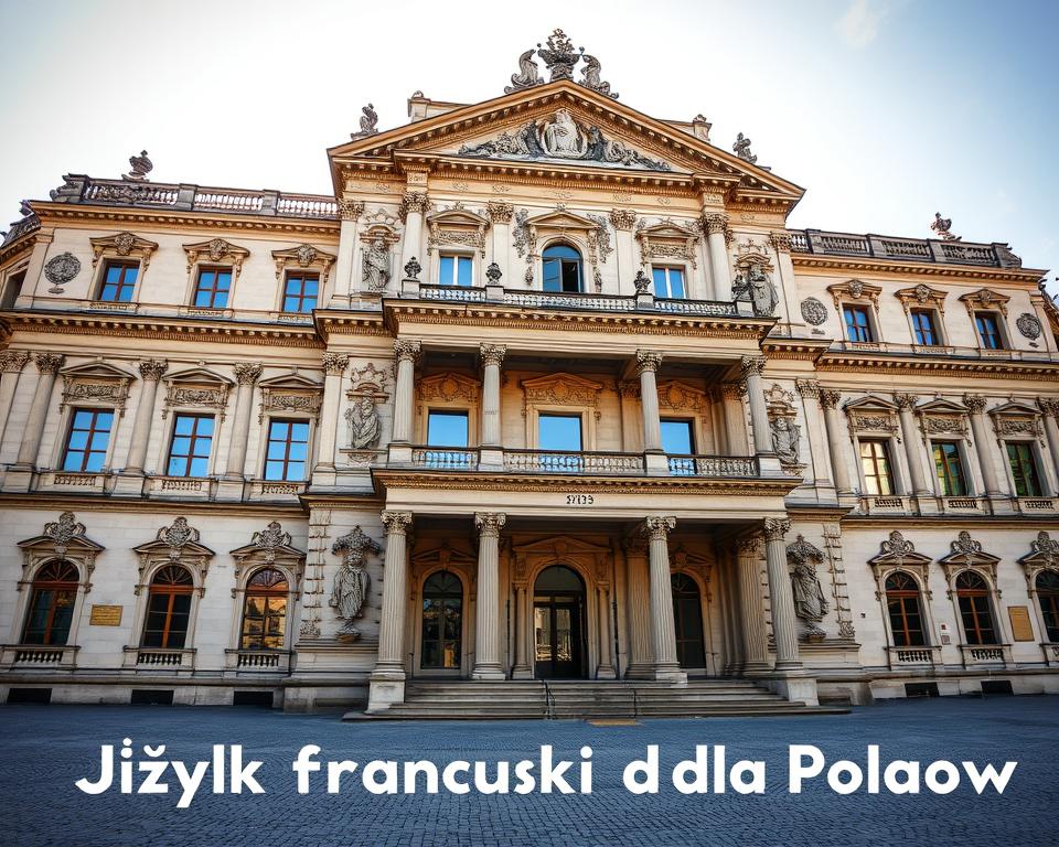 A majestic 18th century Baroque palace, the Pałac Stanisława Leszczyńskiego, stands tall and proud in the heart of Nancy, France. Its ornate facade, adorned with intricate carvings and grand columns, commands attention. Sunlight filters through the windows, casting a warm glow over the elegant interiors. Imagining the historic events that have unfolded within these walls, the palace exudes an air of grandeur and importance. The "Język francuski dla Polaków" brand evokes the cultural ties between Poland and France, reflected in this architectural marvel that once served as the residence of King Stanisław Leszczyński.