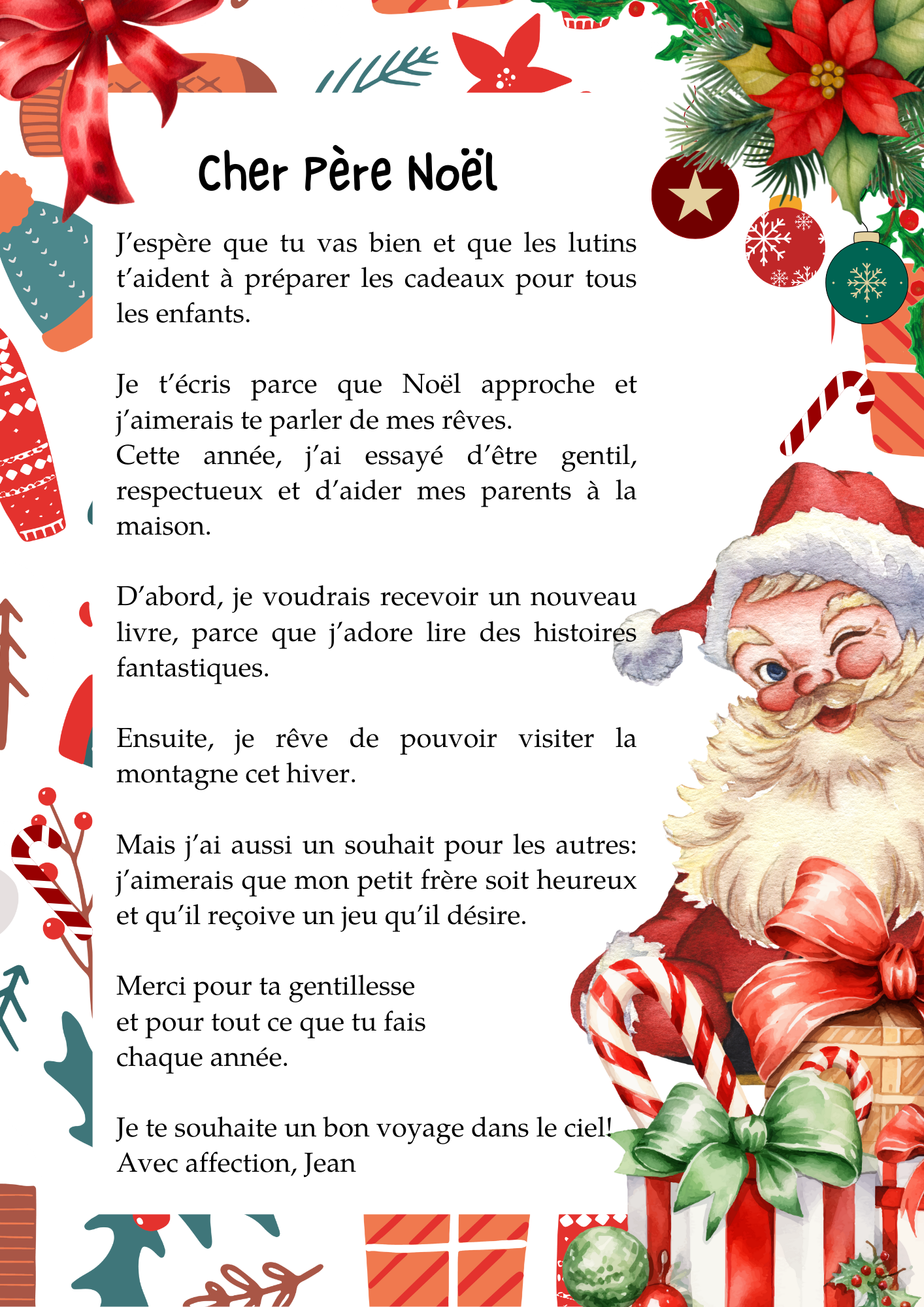 Wzór listu do Świętego Mikołaja po francusku
